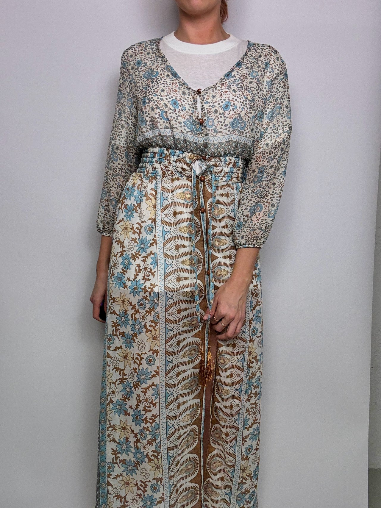 Vintage beige and blue maxi dress