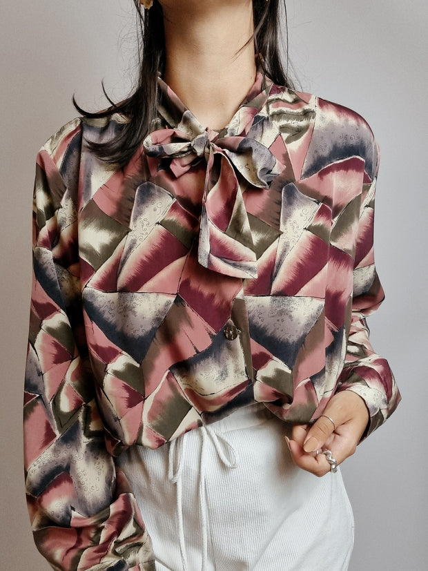 Chemise Vintage à motifs rose et beige