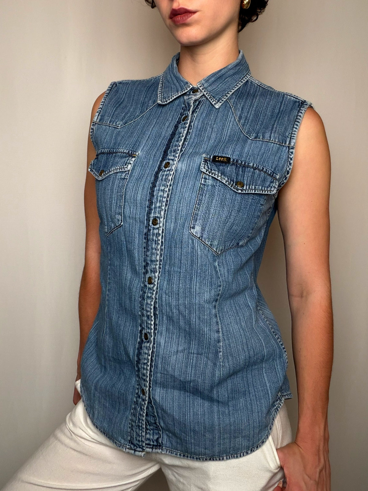 Chemise sans manche en jean bleu Lee L vintage