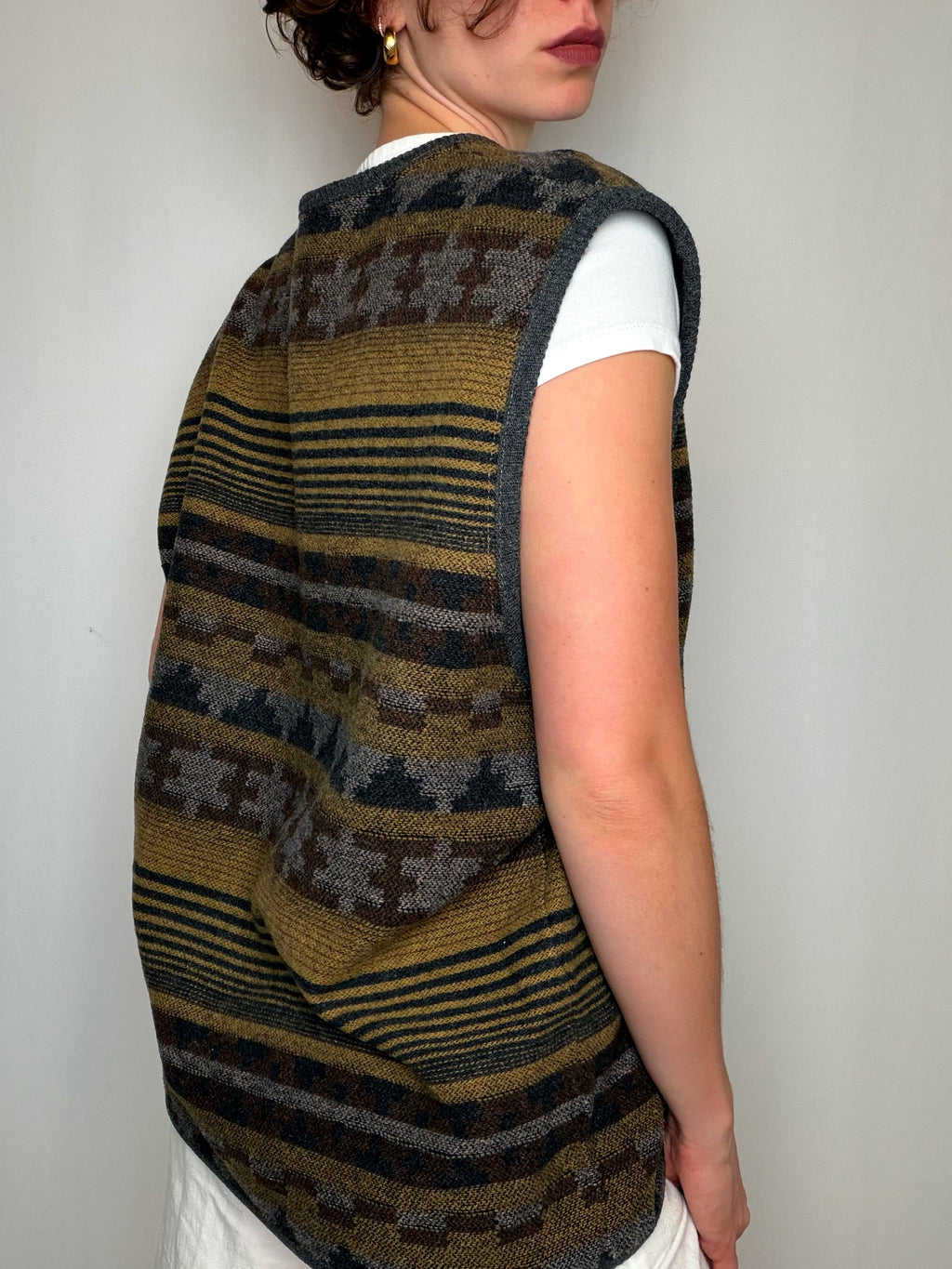 Gilet imprimé brun vintage