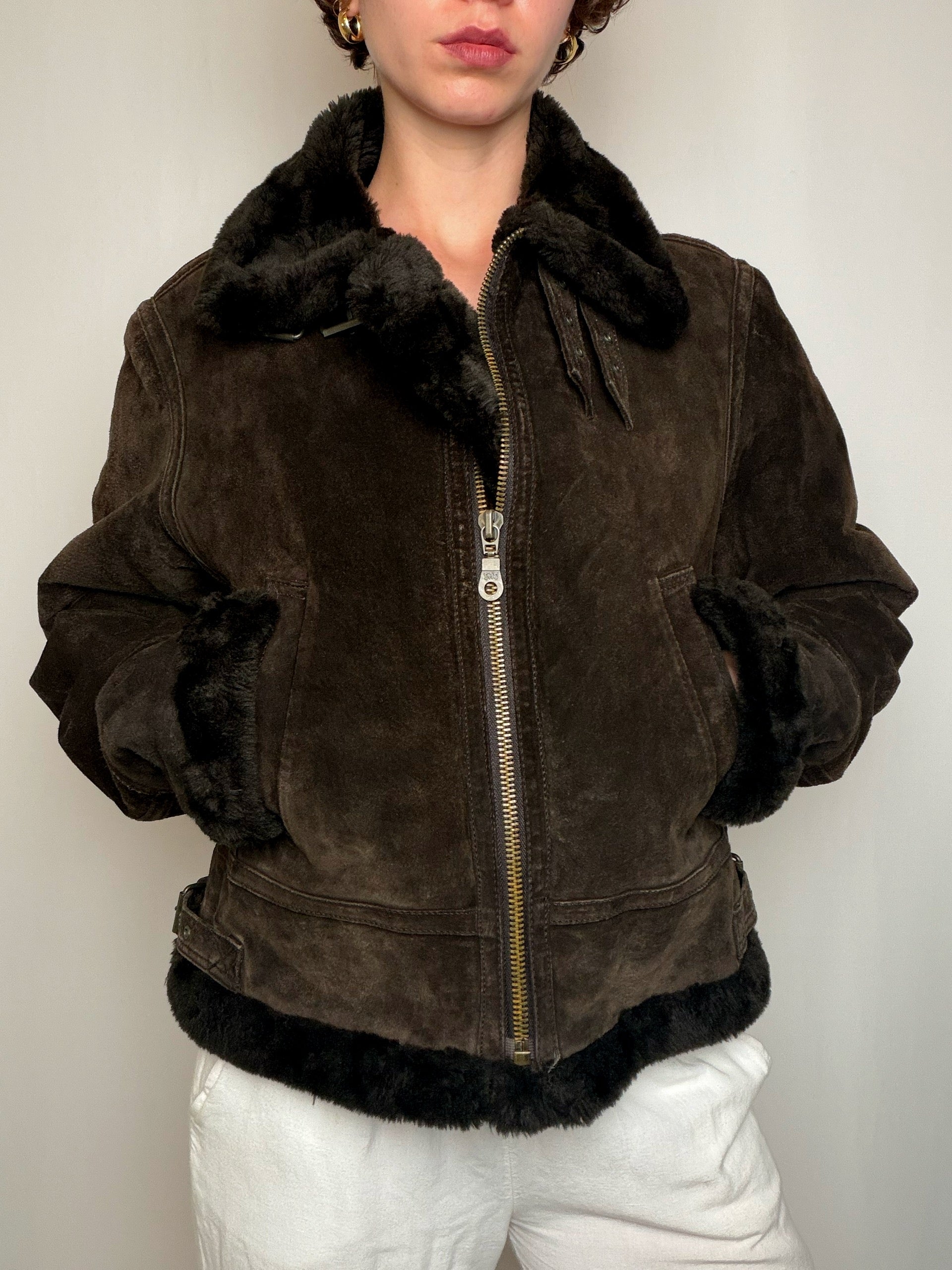 Veste aviator en peau brun M/L vintage