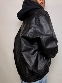 Blouson oversized en cuir vintage noir L/XL