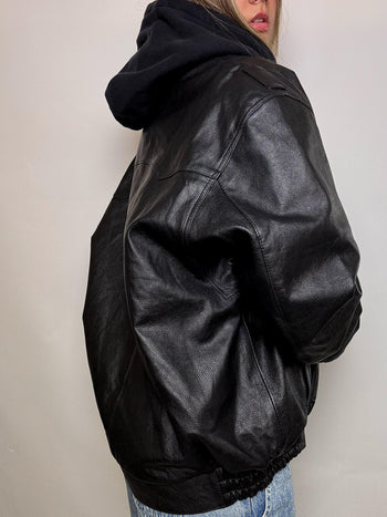 Blouson oversized en cuir vintage noir L/XL