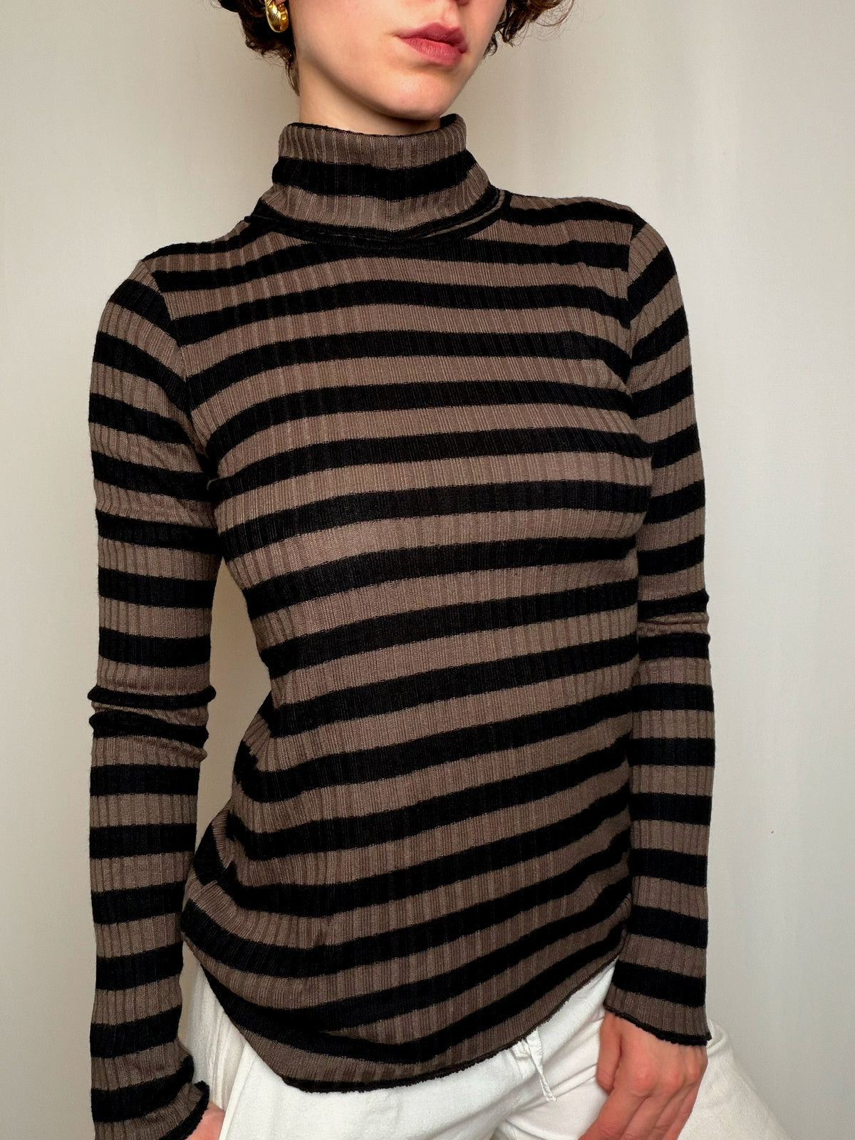 Pull col roulé rayé M/L vintage