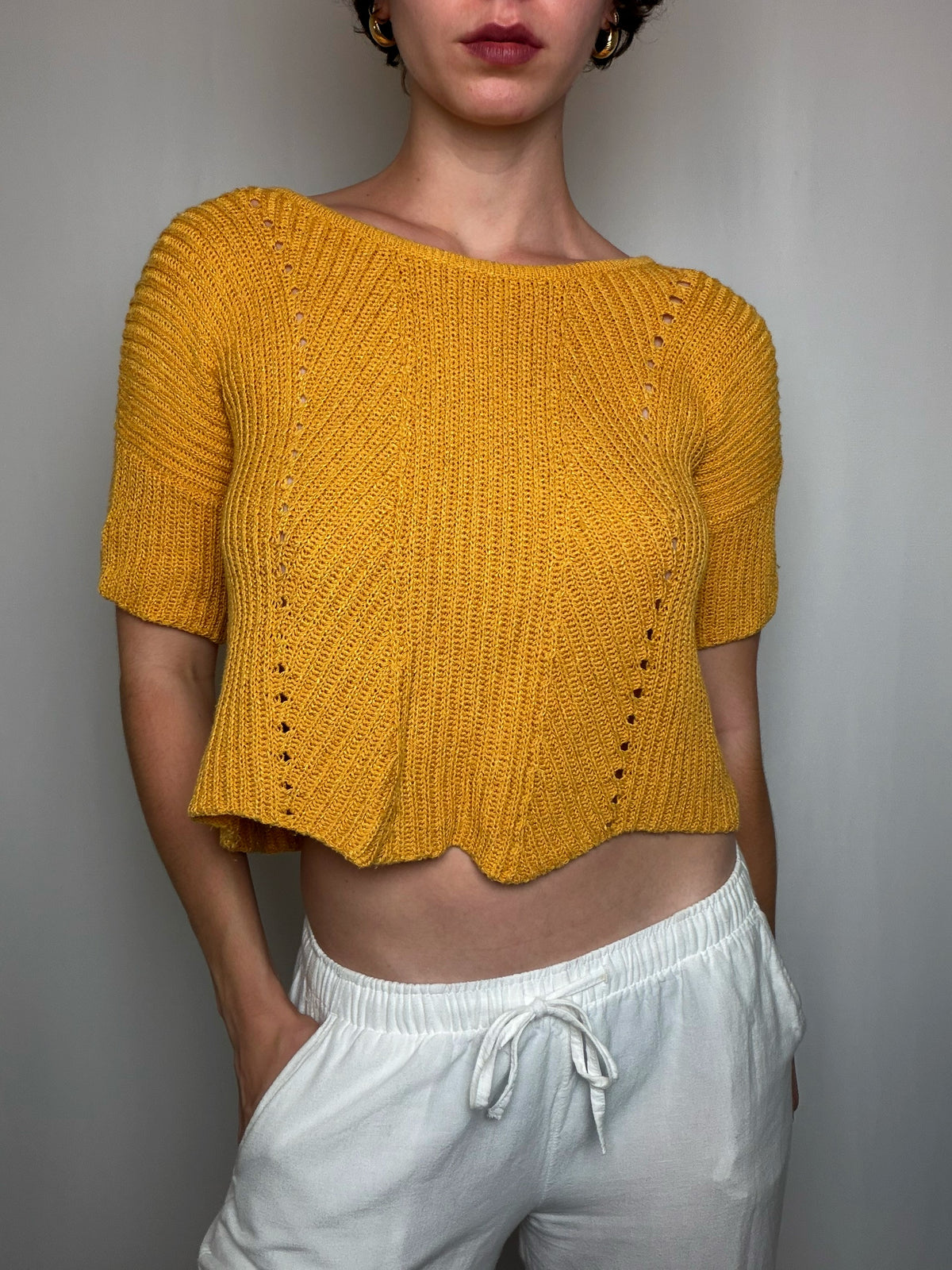 Top crocheté Moutarde S/M vintage
