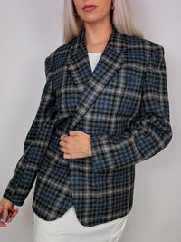Blazer vintage oversize à carreaux bleu