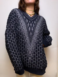 Gray and black vintage wool sweater L/XL 