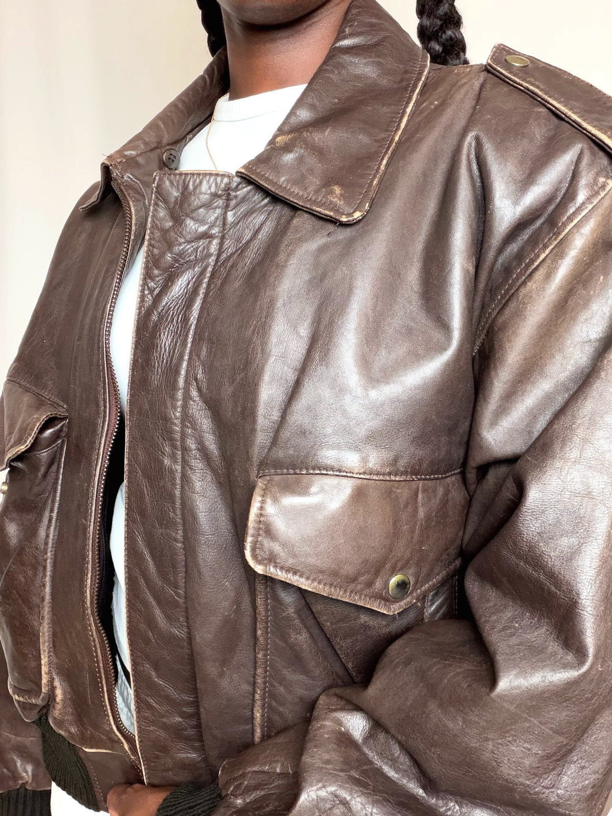 Veste en cuir brune M/L vintage