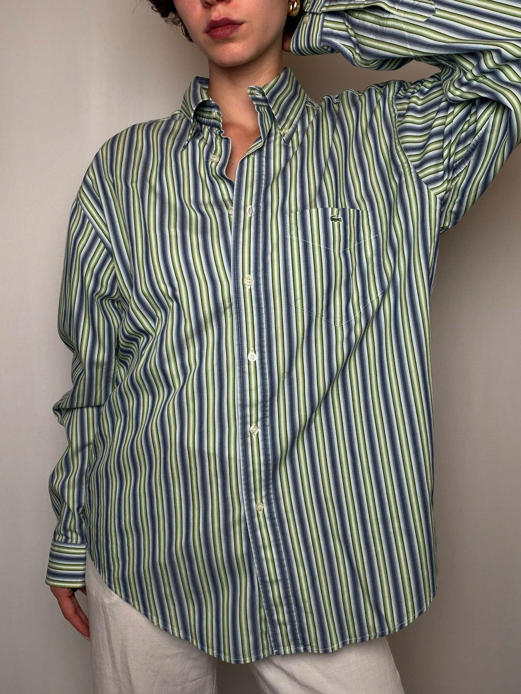 Chemise Rayures Bleu/vert/blanc Lacoste L vintage