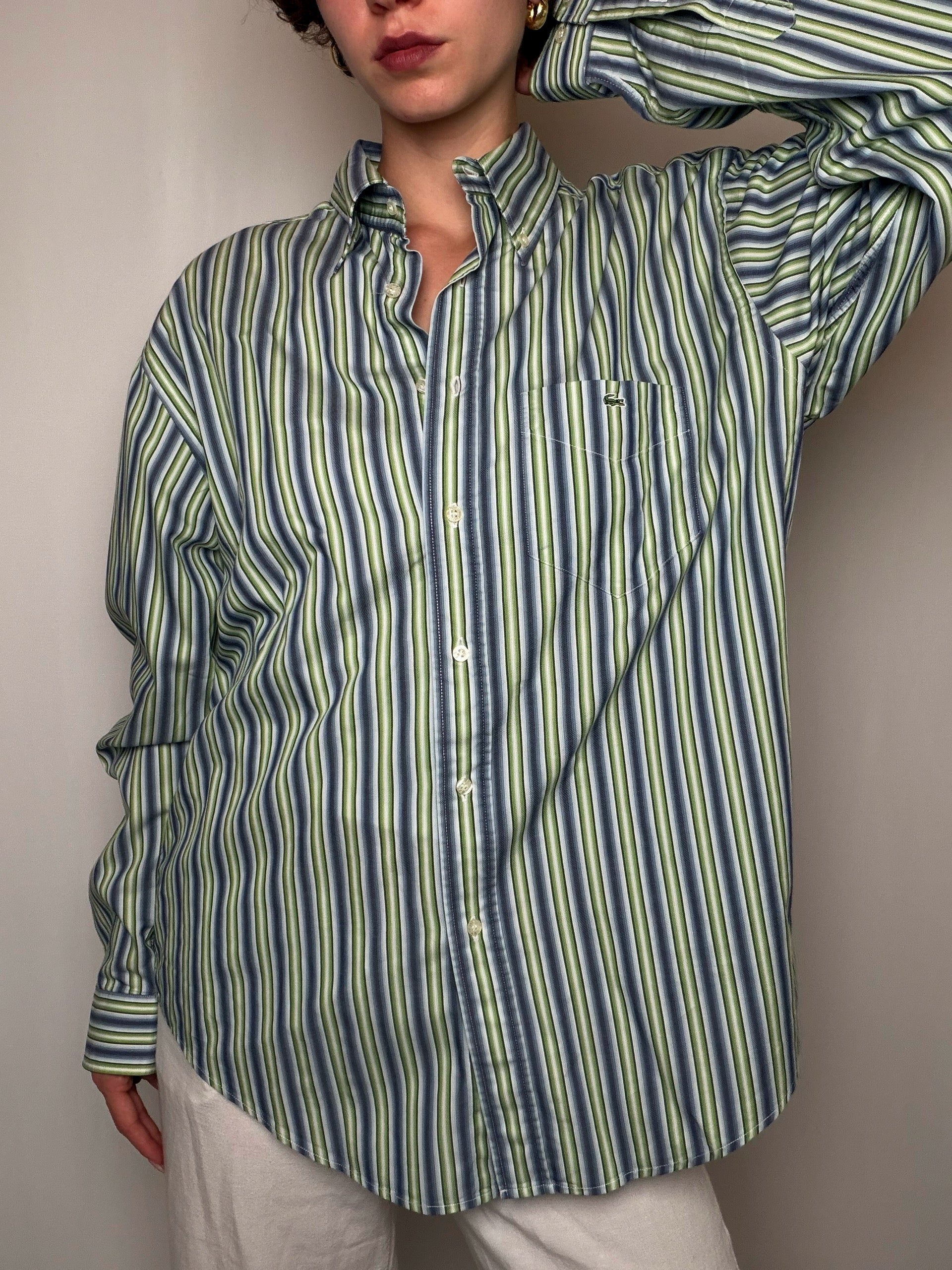 Chemise Rayures Bleu/vert/blanc Lacoste L vintage