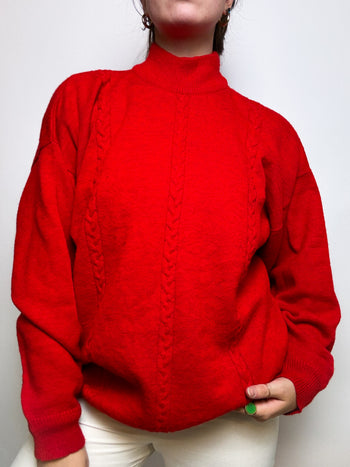 Roter Vintage Stehkragenpullover L/XL 