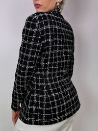 Vintage black tweed fitted plaid blazer