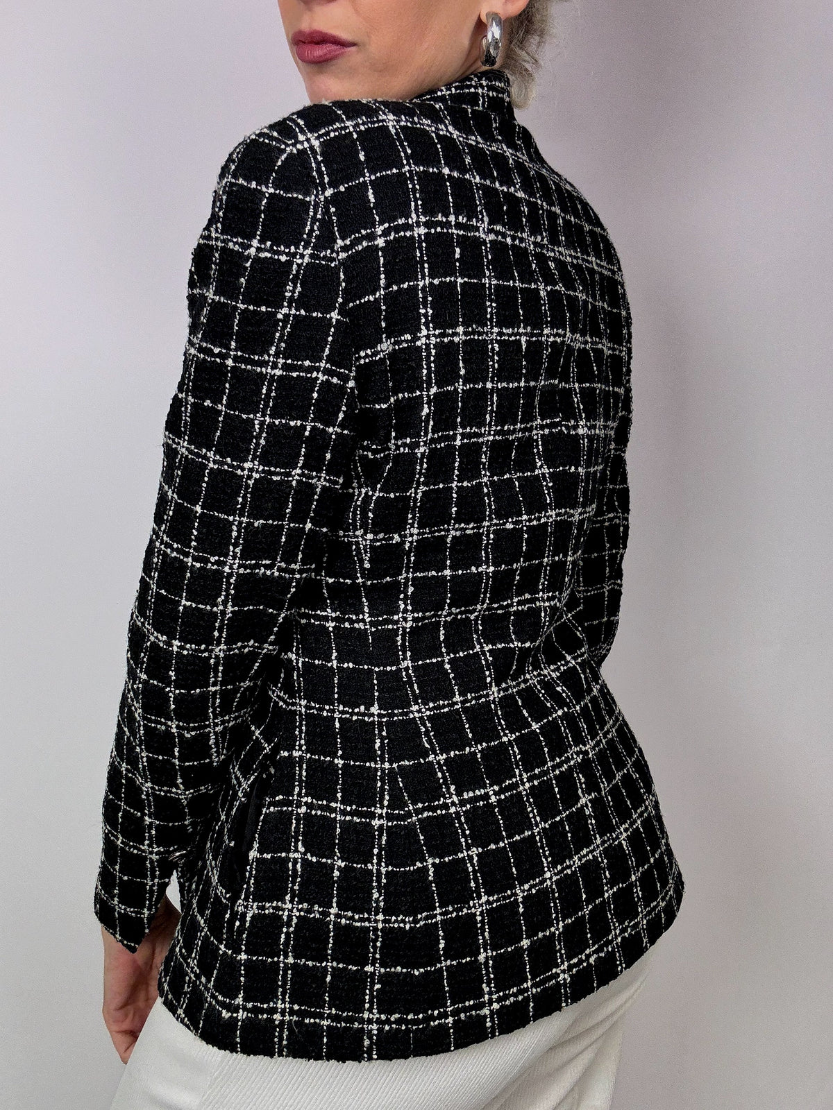 Vintage black tweed fitted plaid blazer