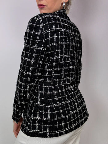 Blazer a carreaux cintré en tweed noir vintage