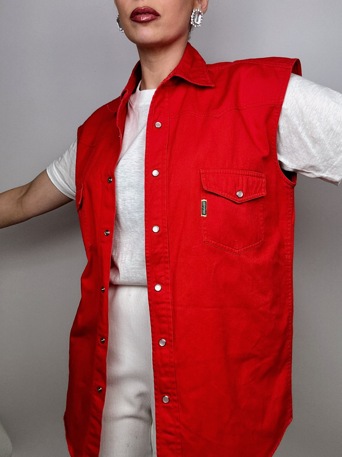 Gilet en jeans vintage rouge XL