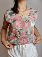 Chemisier Vintage à motifs rose et khaki