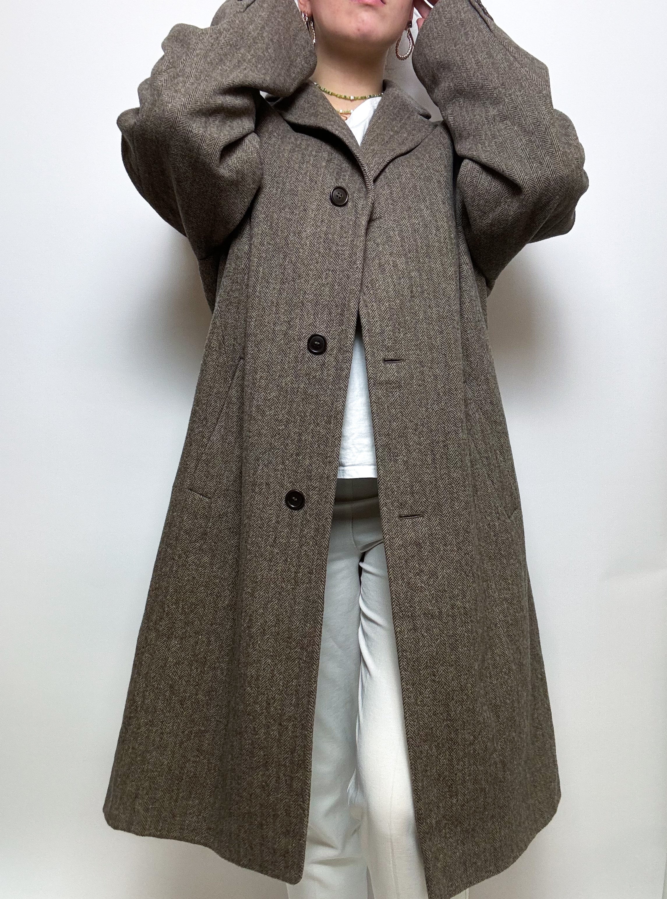 Vintage taupefarbener Wollmantel L/XL 