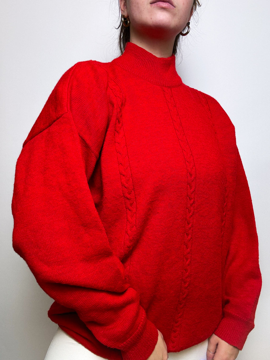 Red vintage stand-up collar sweater L/XL 