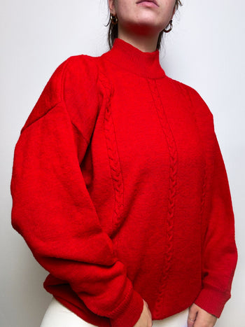 Roter Vintage Stehkragenpullover L/XL 