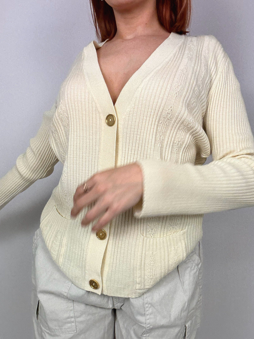 Beige Céline pure wool cardigan M