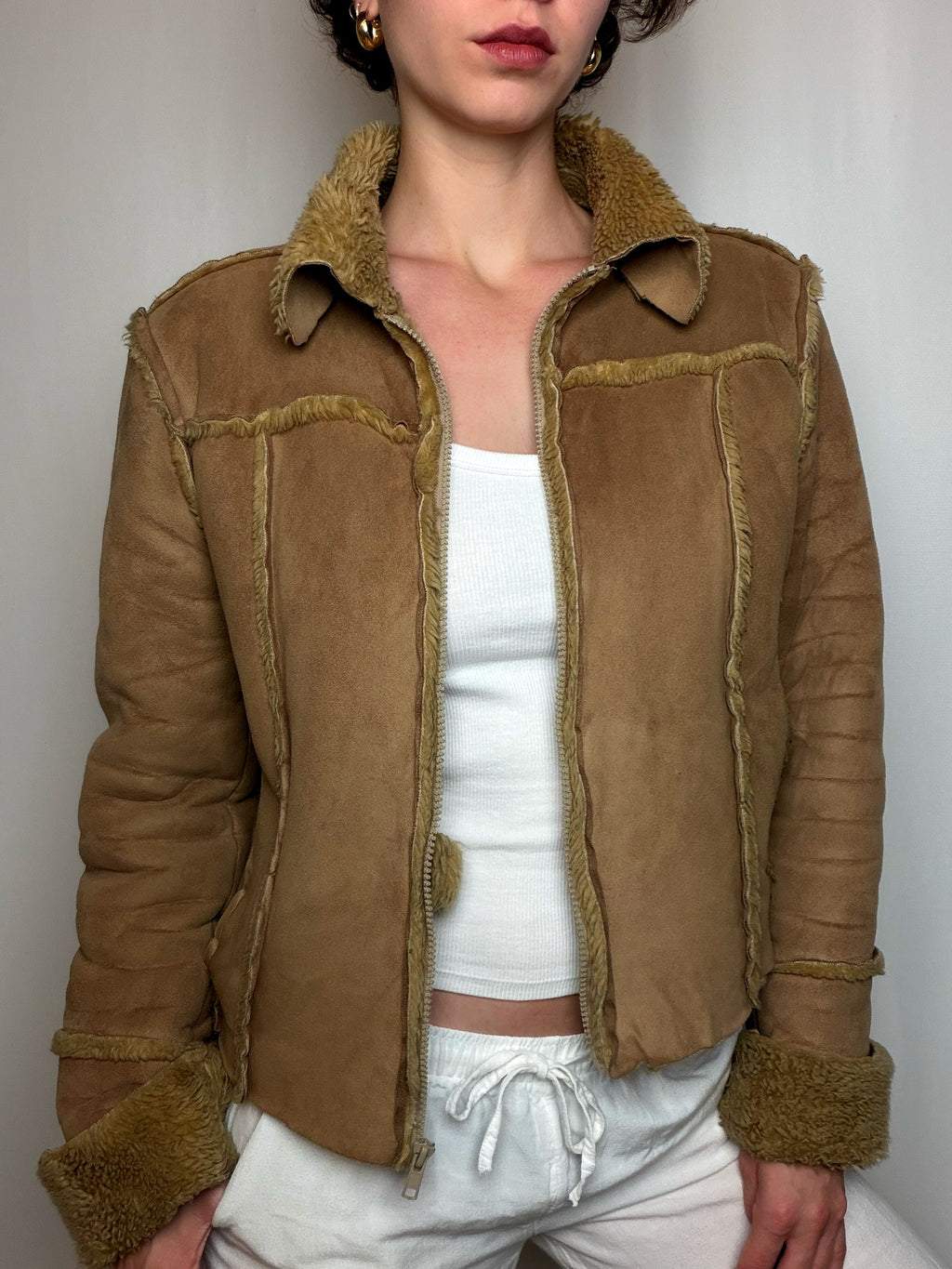 veste en suedine beige vintage