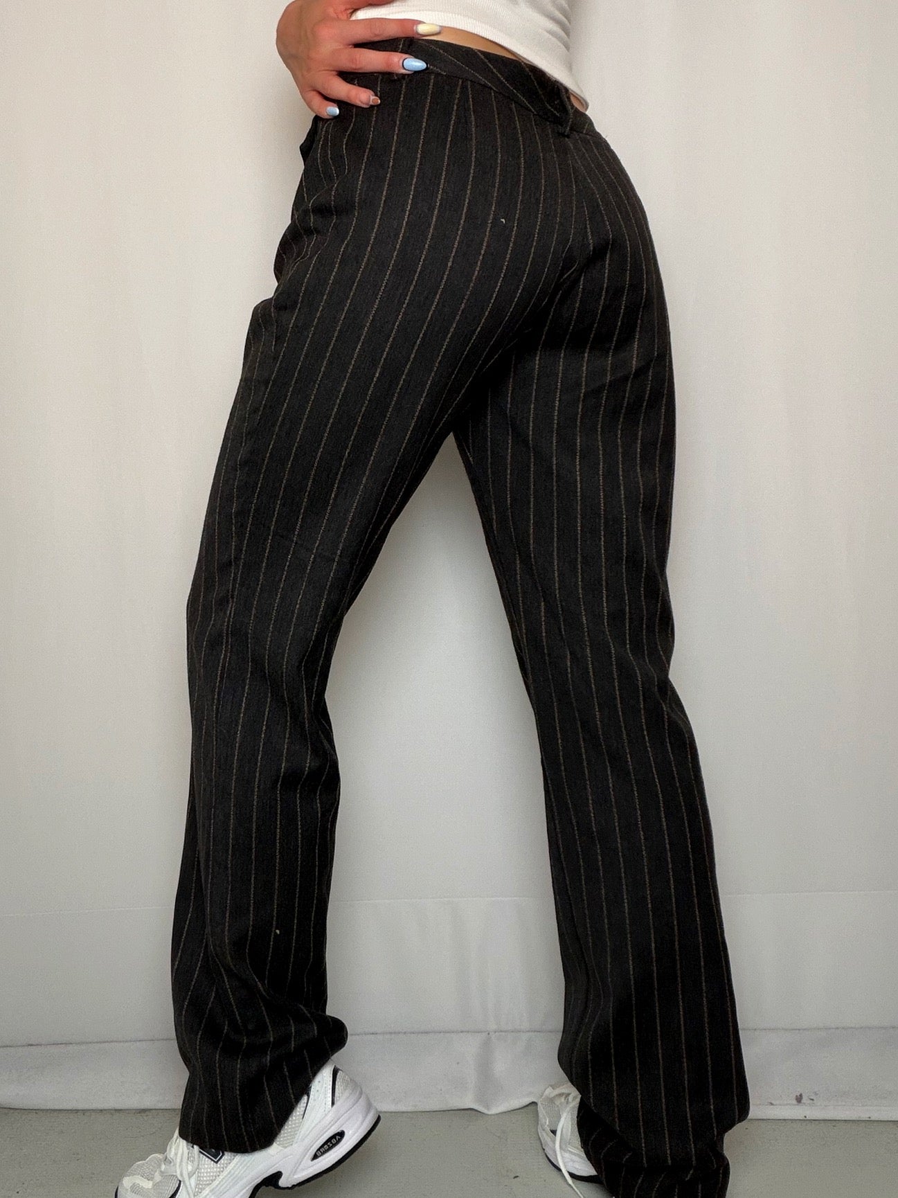 Pantalon brun rayé Benetton M vintage