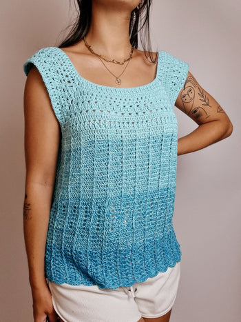 Top vintage en crochet turquoise