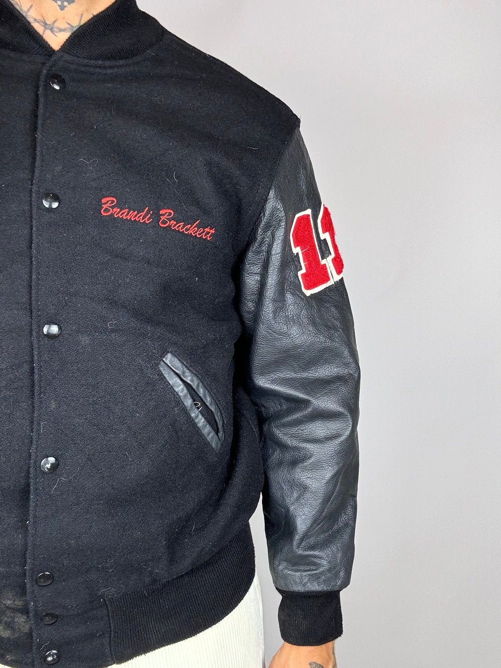 Vintage black leather bomber jacket