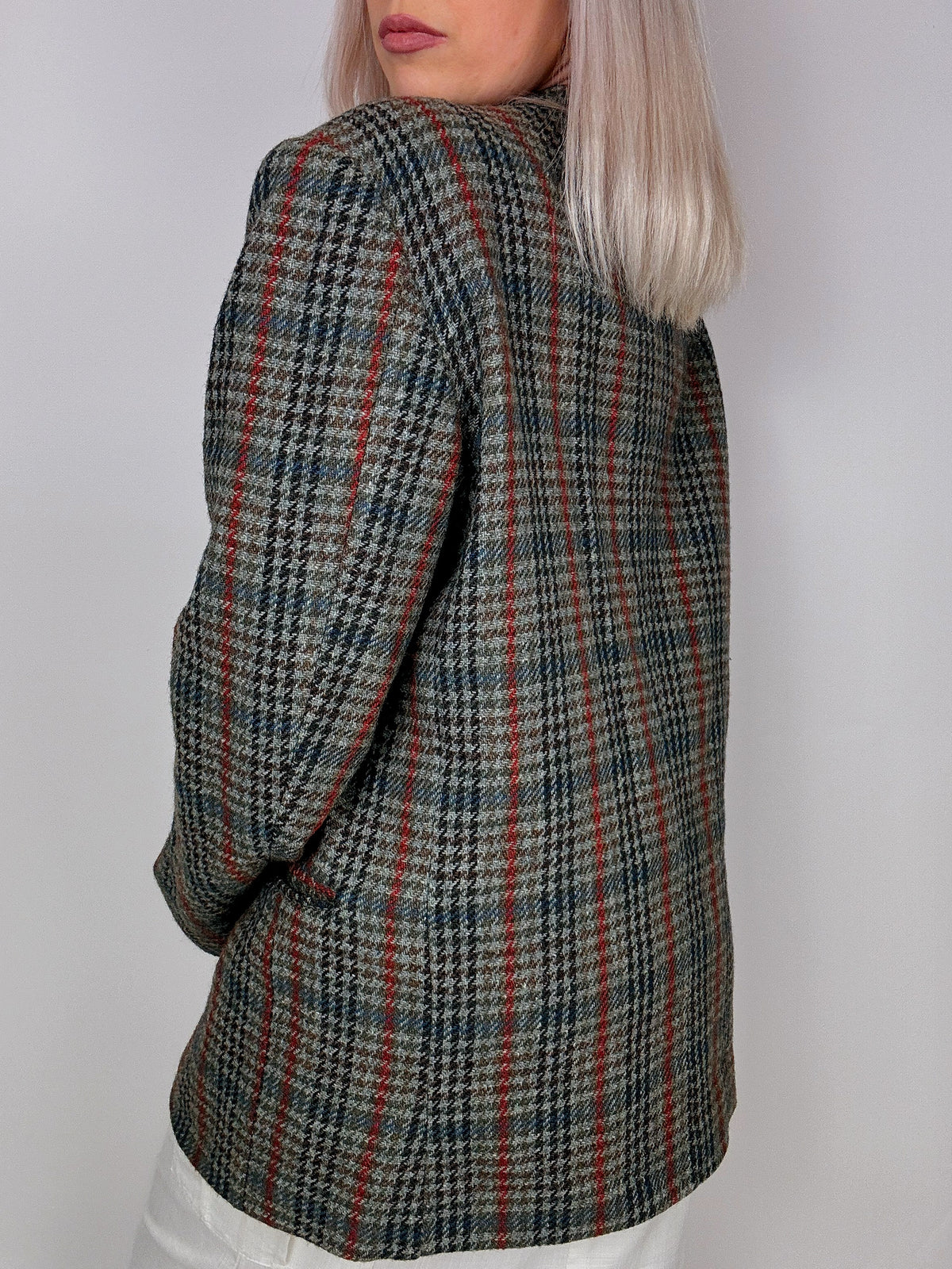 Vintage grey-blue plaid blazer jacket