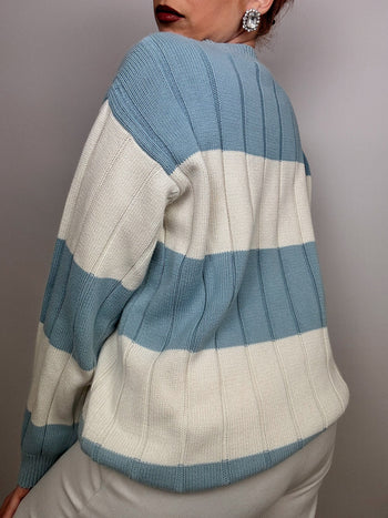 Pull en maille bleu/ blanc Vintage