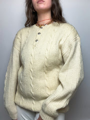 Cream white knit sweater with vintage buttons M/L