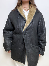 Manteau en cuir et mouton retourné noir M/L