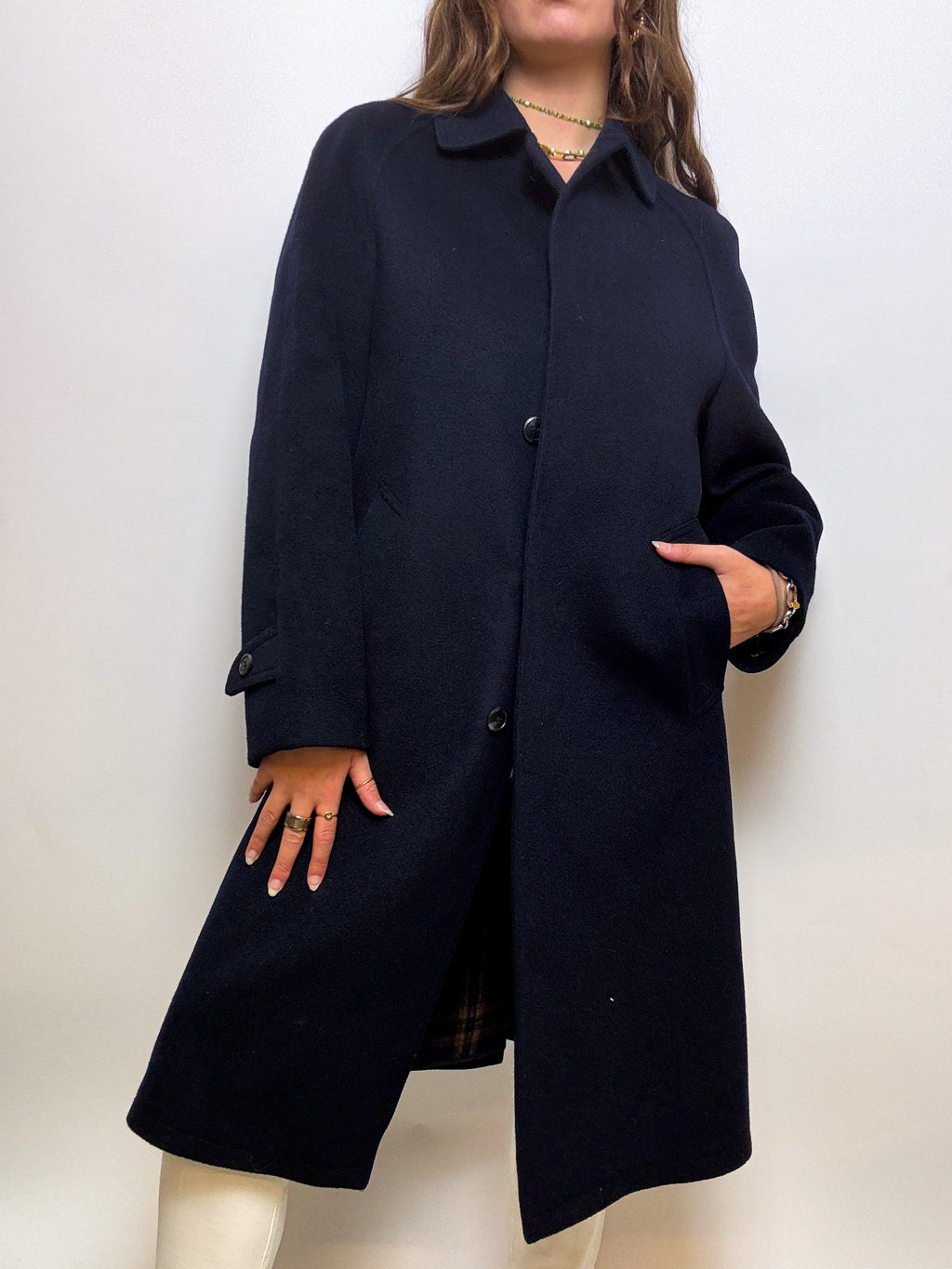 Vintage dunkelblauer Wollmantel M/L 