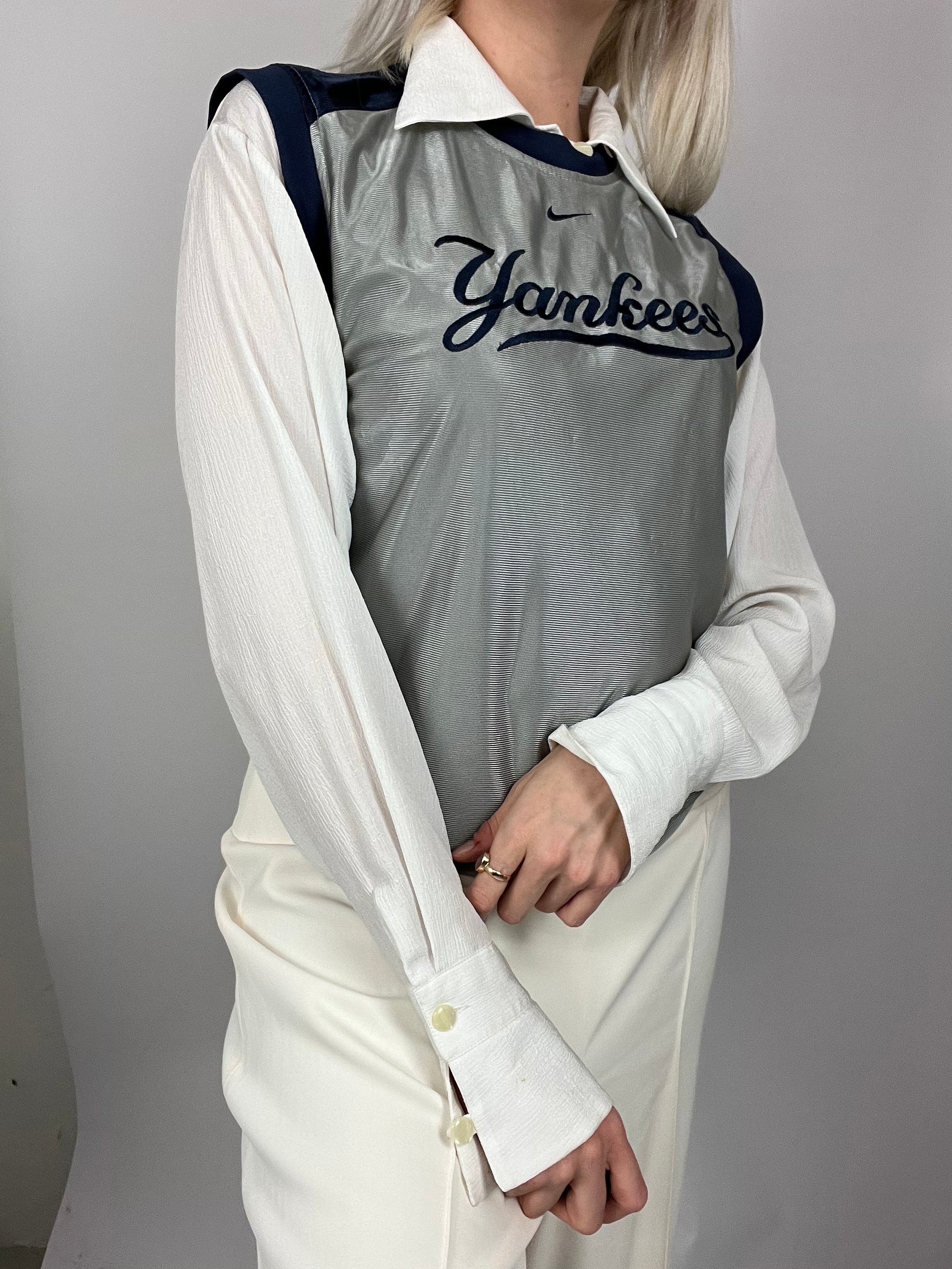 Maillot américain vintage bleu double face argenté S
