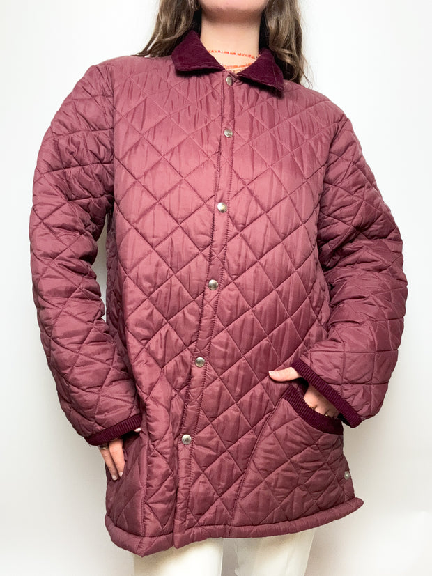 Long vintage burgundy quilted jacket L 