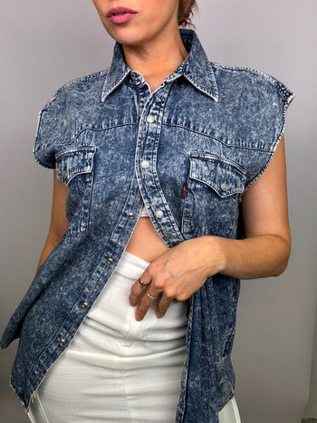 Gilet en denim délavé vintage