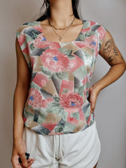 Chemisier Vintage à motifs rose et khaki