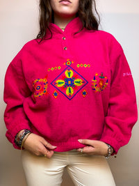 Pink fleece sweater with vintage snap buttons M 