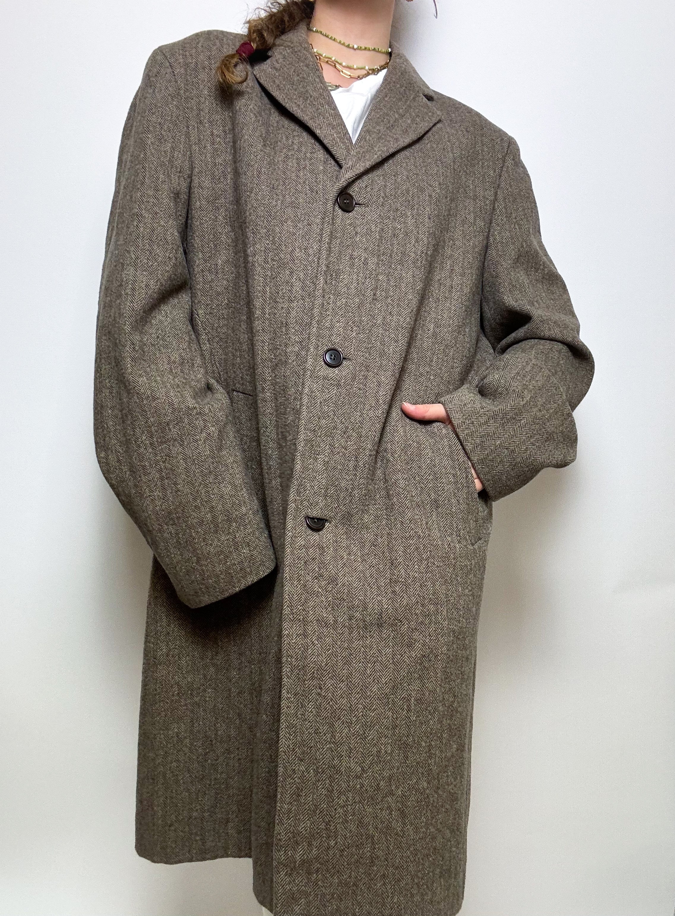 Vintage taupefarbener Wollmantel L/XL 