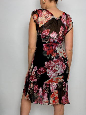 Vintage floral black transparent midi dress