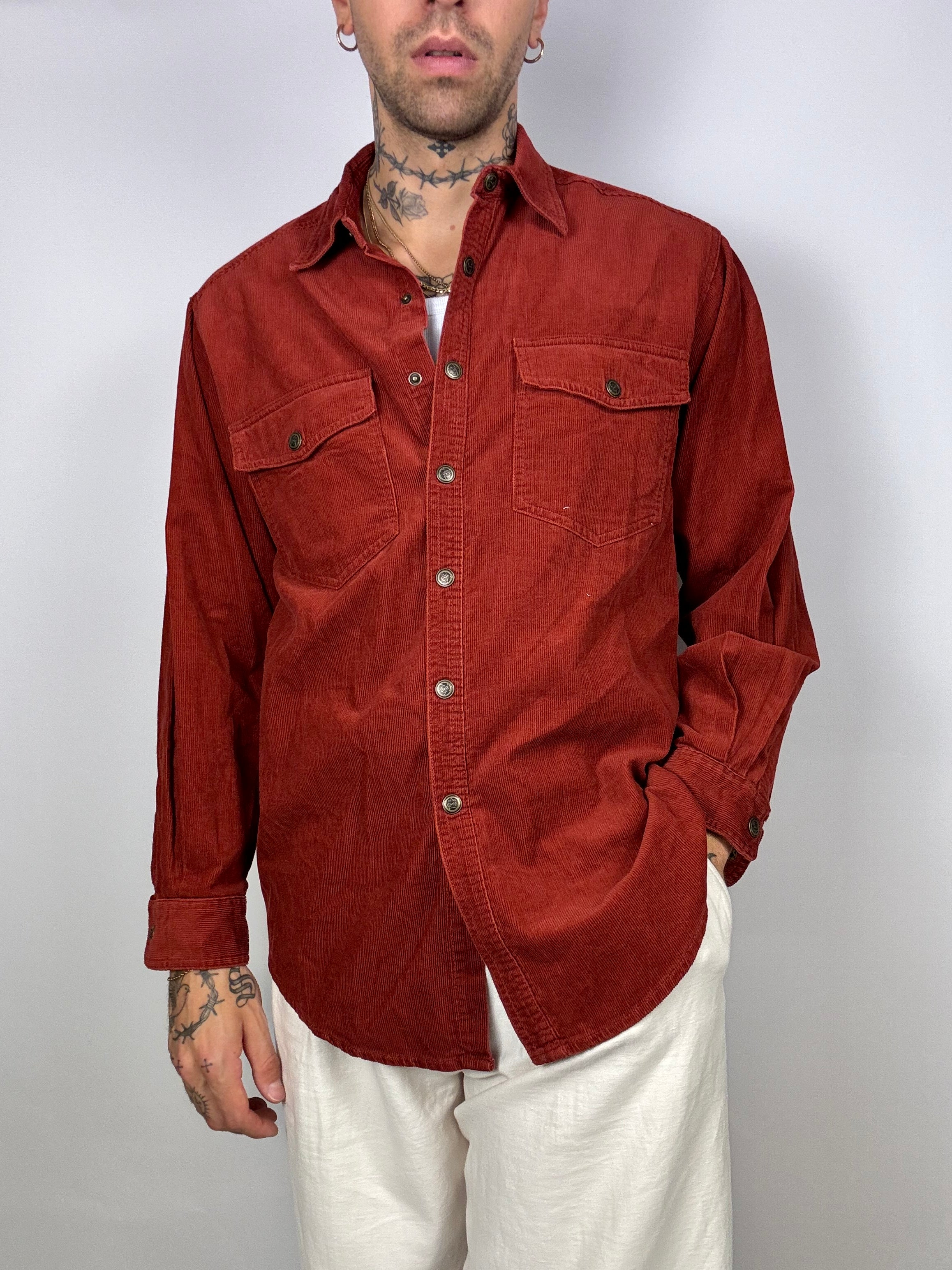 Vintage brick red ribbed knit shirt