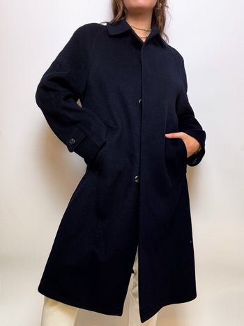 Manteau en laine bleu foncé vintage M/L