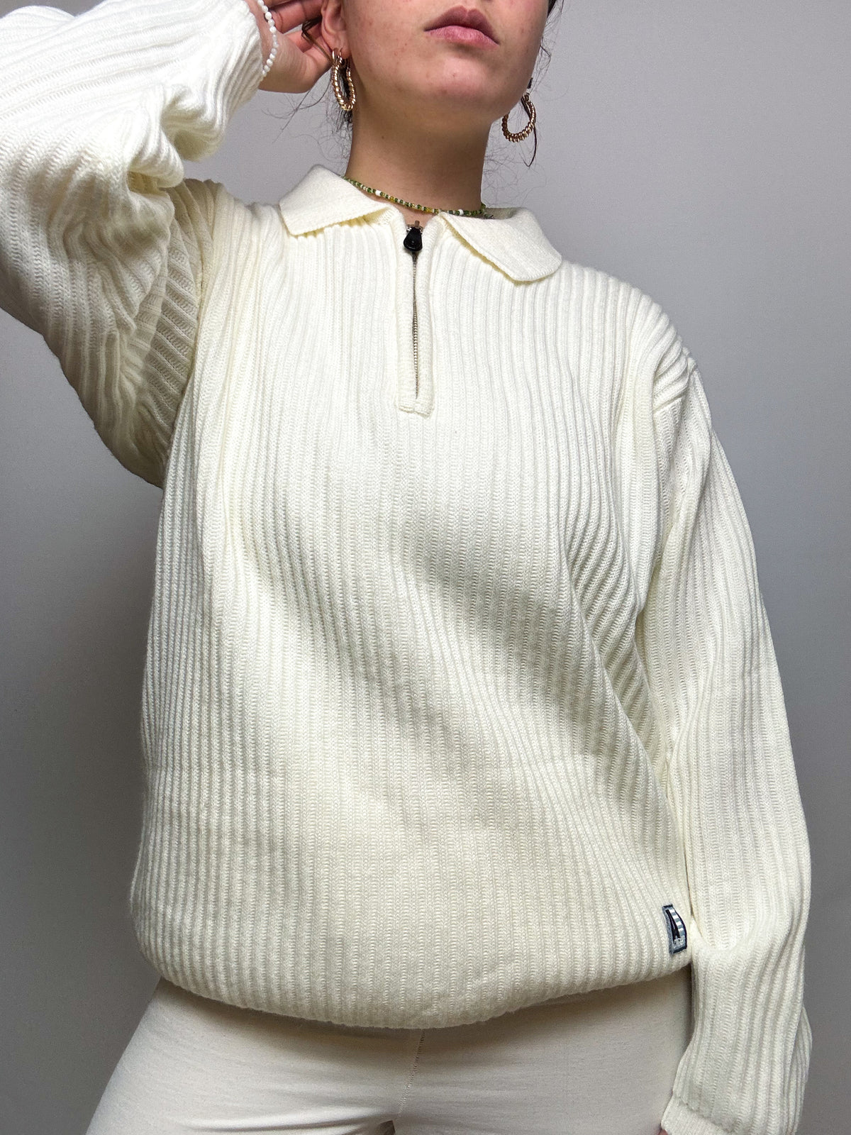 White zipped sweater Vintage L