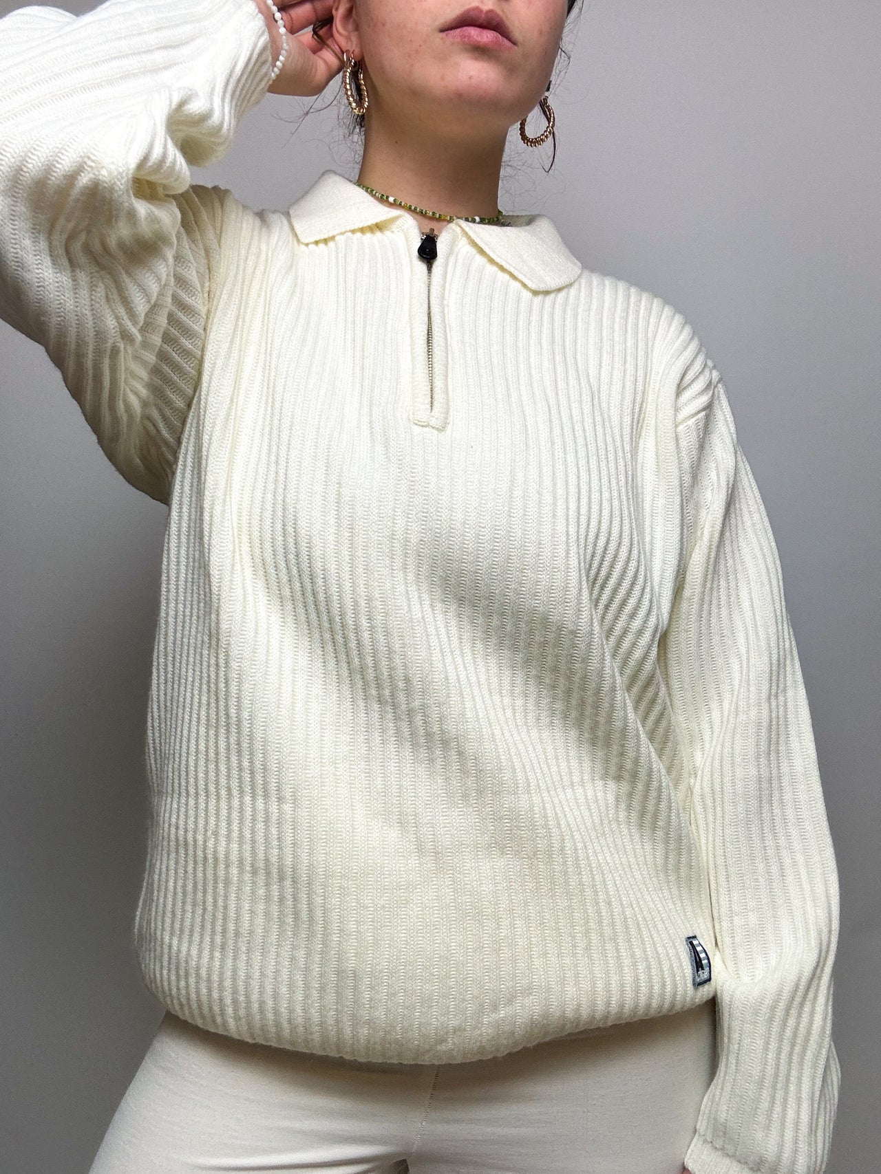 Pull blanc à zip Vintage L