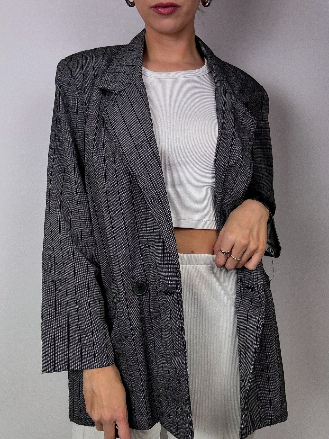 Blazer carrelé gris vintage