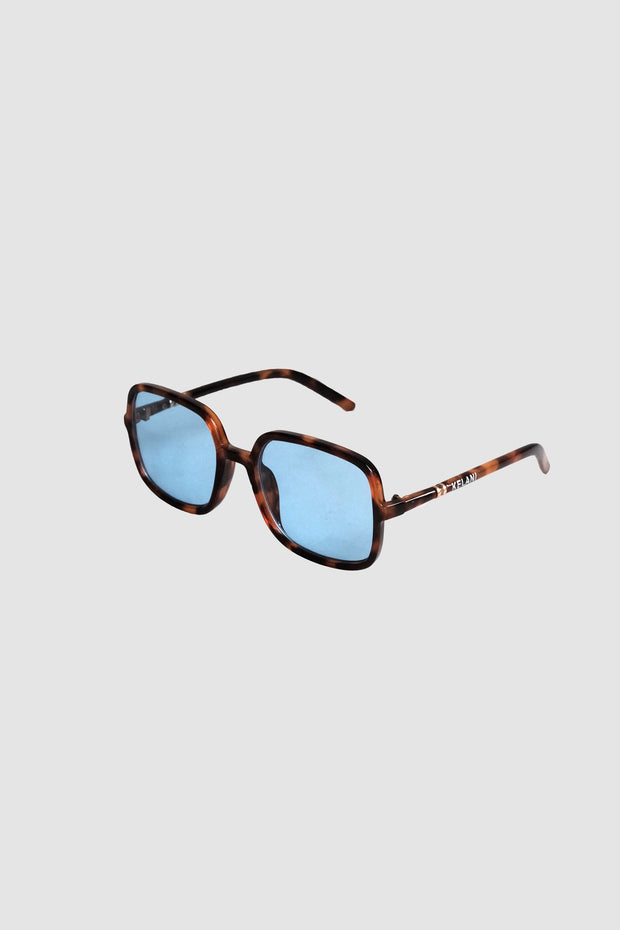 Vintage recycelte quadratische Schildpattbrille mit blauen Gläsern 