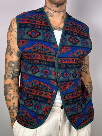 Gilet à motifs bleu/vert/rouge à boutons