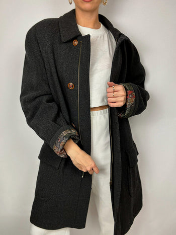 Trench en laine vintage gris/noir vintage