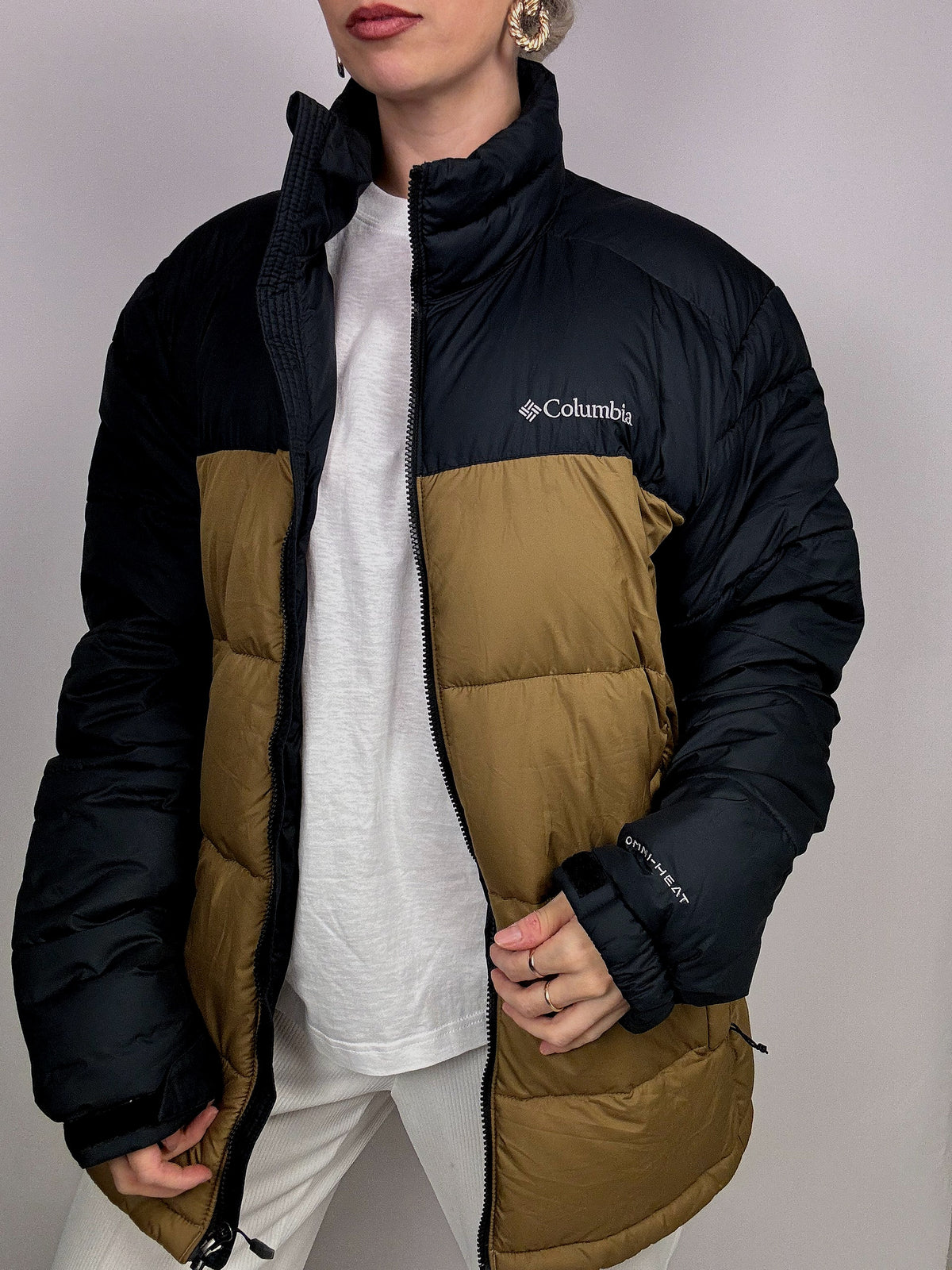 Columbia very dark blue and brown down jacket