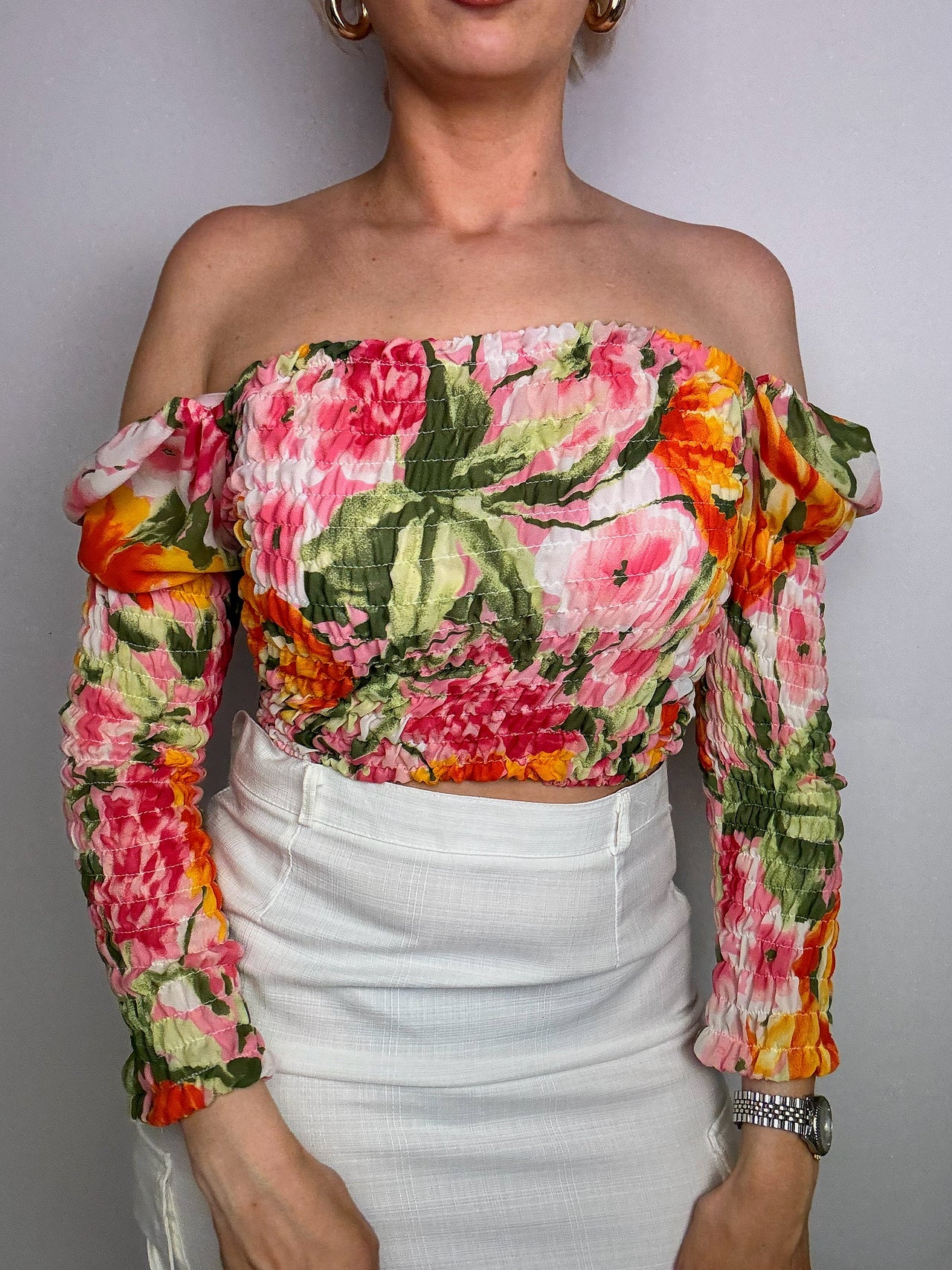 Vintage-Blumen-Crop-Top 